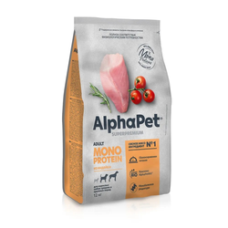 AlphaPet (АльфаПет) Superpremium Monoprotein сухой корм для взрослых собак средних и крупных пород с индейкой, 12 кг