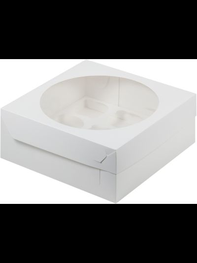 Коробка на 9 капкейков с окном (белая), 235*235*100мм