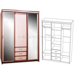 ШМ379 Шкаф-купе Карина 1,5 с зеркалами. Размер: 1500х2200х540.