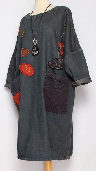 ПЛАТЬЕ БОХО джинсовое "ОСЕНЬ" синее р.46-54