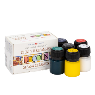 Краски акриловые для стекла и керамики Decola, 6 цветов, 20 мл, 4041026
