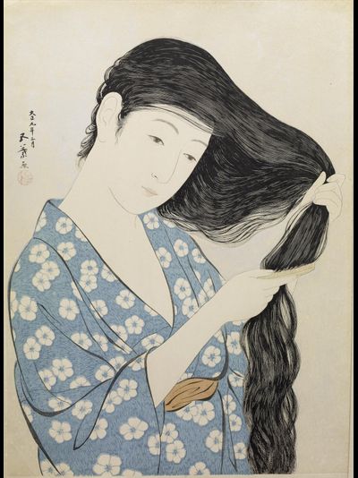 Картина обогреватель, репродукция японской живописи Женщина расчесывающая волосы