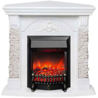 Угловой электрокамин Athena WT с очагом Fobos