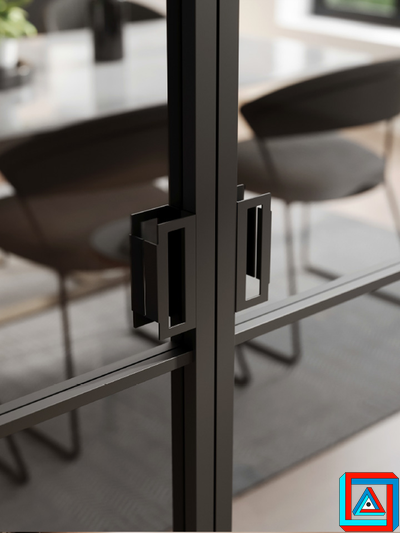 Распашные двери-перегородки с порталом и фрамугой