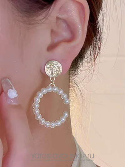 Клипсы кольца с жемчужными бусами