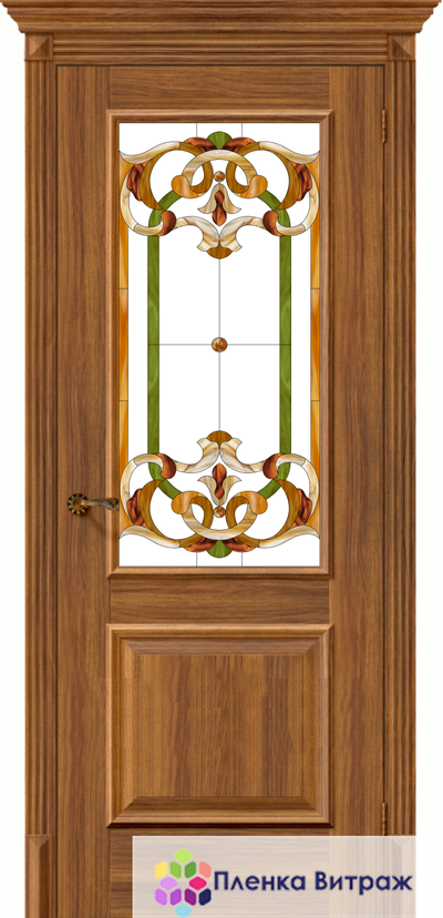 Витражная пленка, витражная пленка самоклеющаяся, пленочный витраж с классическим рисунком в дверь