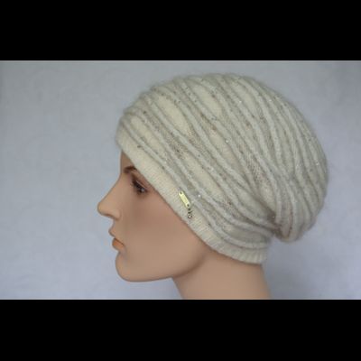 Женский берет рельефными полосами Vizio Италия 6938 белый с бежевым фото