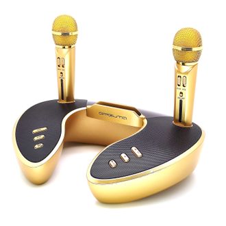 Караоке система беспроводная, беспроводные микрофоны ОТ09 Bluetooth 5.0 30Вт золотая
