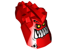 Minifigure, Head, Modified Alien with Spikes on Top and Holes on Sides with White Pointed Teeth and Bright Light Orange Eyes Pattern Burnzie, Red (24304pb01 / 6131813)