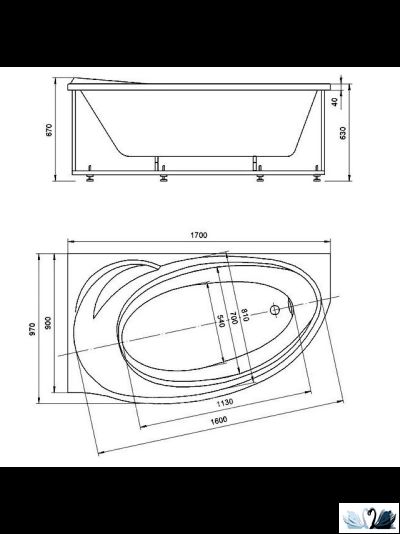 Ванна Azario Paolina 170х97 см AV.0072170, акриловая, левая асимметричной формы, без каркаса
