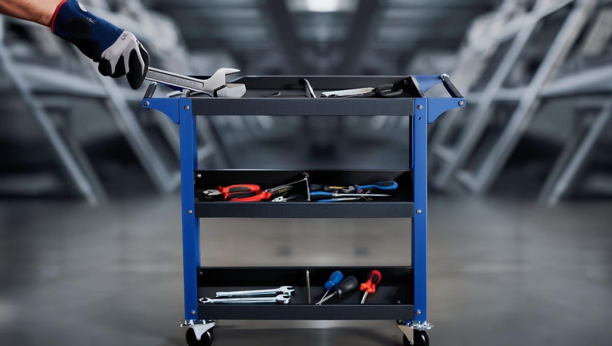 Процесс использования инструментальной тележки на колесах в сборочном цеху