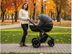Детская коляска 3 в 1 Farfello Molly Trio Черный (Экокожа)