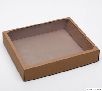 Коробка картонная с  окном 37 x 32 x 7 см Бурый