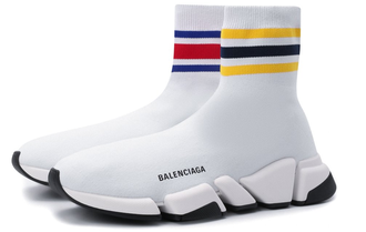 Кроссовки-носки Balenciaga Speed 2.0 с полосками белые