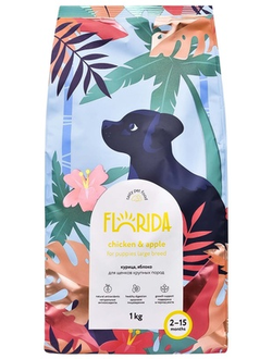 Florida сухой корм для щенков крупных пород с курицей и яблоком 1 кг