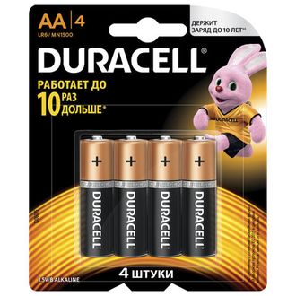 Батарейки DURACELL Basic, AA (LR06, 15А), алкалиновые, КОМПЛЕКТ 4 шт., в блистере, MN 1500 АА LR6