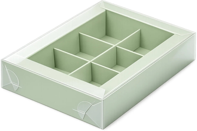 Коробка на 6 конф прозр. кр. (фисташковая), 155*115*30мм