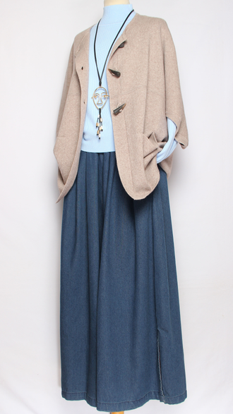 Жилет кимоно на пуговицах "ЧЕРЕПАХА" джинс, св.бежевый, бежевый до р.56