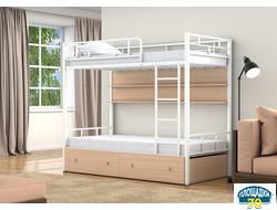 Двухъярусная кровать Валенсия Белый ящики полка дуб молочный Новосибирск