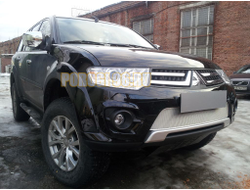 Защита радиатора Mitsubishi L200 2013-2015 (Калуга)/Pajero Sport 2013-2016 (Калуга) (chrome) PREMIUM