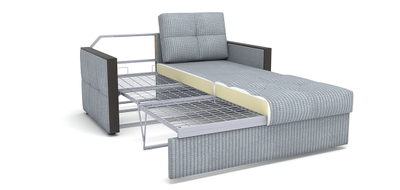 ДВУСПАЛЬНЫЙ УЛЬТРА КОМПАКТНЫЙ БЕСПРУЖИННЫЙ ДИВАН-КРОВАТЬ МАНХЭТТЕН-2, МЕТАЛЛОСКЕЛЕТ С МЕХАНИЗМОМ СЕРДЖИО, С ПОДУШКАМИ И ДЕКОРОМ РУЧЕК