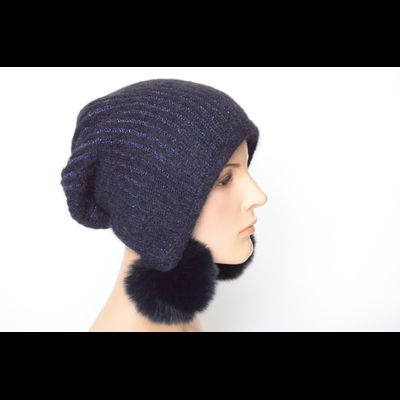 Vizio 1000 PP 66 шапка ушанка Италия с помпонами синяя