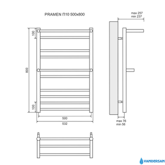 Полотенцесушитель водяной Lemark Pramen LM33810 П10 500x800