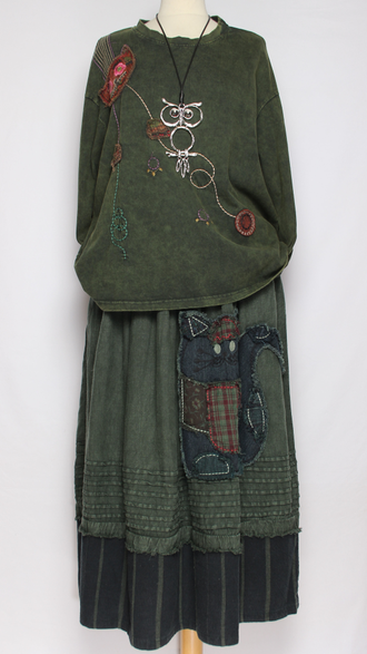 Джемпер ХЛОПОК "Кот винтаж" черный, зеленый до р.52