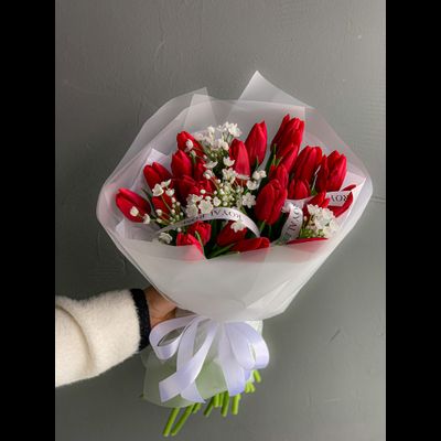 Красные тюльпаны и аллиум "RED" 25 шт