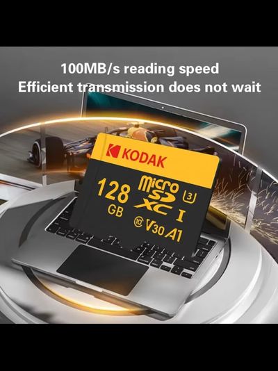 Карта памяти Kodak Micro SD, класс 10, UHS-1 U3 V30 A1 на 128 ГБ, чтение 100 МБ/с, запись данных 30 МБ/с, + переходник SD