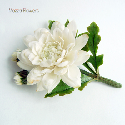 Заколка/брошь "Белая хризантема".