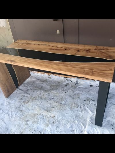 стол - река водопад из слэбов карагача