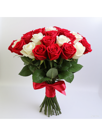 25 красных и белых роз (Ред Энд Вайт Мидл)