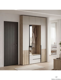 Заря прихожая с 2 пеналами и антресолью ПВШ Дуб делано/Кашемир