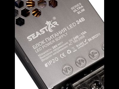 Блок питания 360W 24V IP20 Ultra Slim (24V/15A/360W) (SEASTAR/IP20 сетка/2 года)