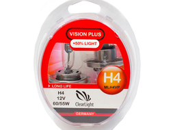 Лампа автомобильная галогенная Clearlight H4 Vision Plus +50% Light, 2 шт