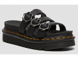 БОСОНОЖКИ DR. MARTENS BLAIRE FLOWER BUCKLE LEATHER SLIDE черные