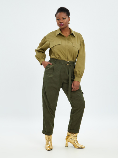 Брюки-карго хаки в полоску