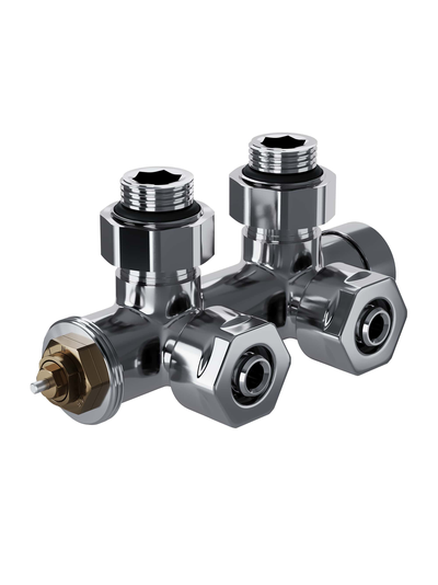 Узел нижнего подключения термостатический угловой Royal Thermo Design Pro 15мм М30х1,5 (Хром)