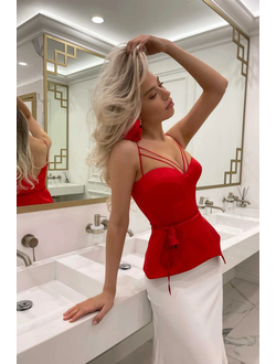 Топ из атласа с декором розы (красный)