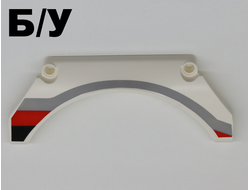 ! Б/У - Technic, Panel Car Mudguard Arched 13 x 2 x 5 Straight Top with Black, Red and Gray Stripes Pattern Model Front Left Side, White (42545pb001L / 6253094) - Б/У