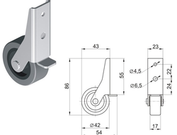 Ролик неповоротный с бортиком D-40мм (серый пластик)