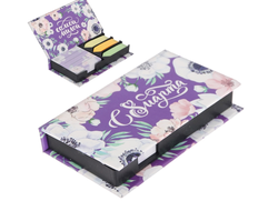 Бумажный блок в пластиковом футляре "С 8 марта": 100 листов и 3 набора стикеров