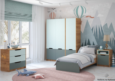 Rich Стеллаж СЖ-001 Дуб Крафт золотой - Мята/Сумеречный голубой