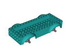 Vehicle, Base 8 x 16 x 2 1/2 with Mudguards Raised, 4 x 14 Recessed Center with 3 Holes, and Dark Bluish Gray Wheels Holders, Dark Turquoise (18923c01 / 6288268)