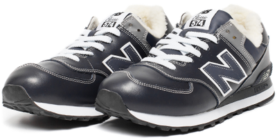 New Balance 574 Dark Blue Leather с мехом