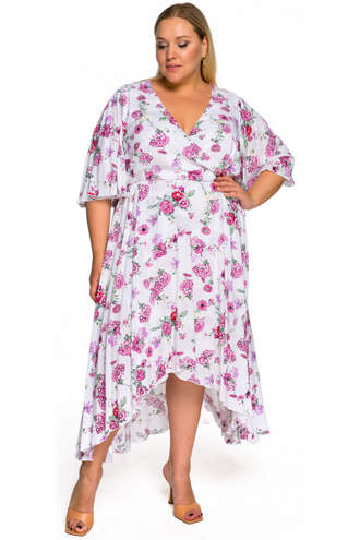 Платье с широкой юбкой ЛТ  2210716 принт " розовый сад" (50-74).