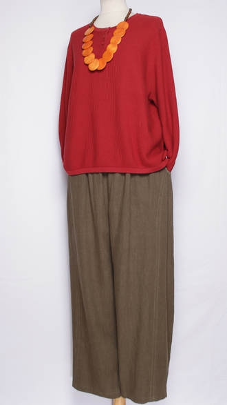 Брюки Бохо "Лён строчки широкие зауженные снизу" красные, бежевые, хаки, черные   48-58