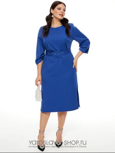 Модель: 2080-2. Деловое платье в классическом стиле цвета электрик.