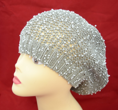 Берет вязаный из бисера Vizio Италия 4611 серый